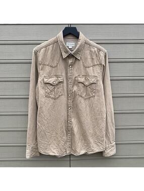 Tecovas Shirt Mens Sz M Brown Tan Western Pearl Snap Denim Long Sleeve Workwear